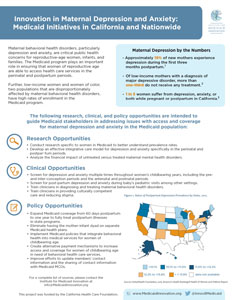 Fact Sheet: Innovation in Maternal Depression and Anxiety: Medicaid Initiatives in California and Nationwide Summary