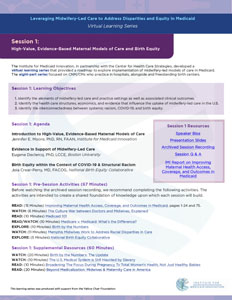 Learning  Series Session 1: High-Value, Evidence-Based Maternal Models of Care and Birth Equity