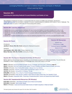 Learning  Series Session 4: Launching and Operating Medicaid Focused Midwifery-Led Models of Care