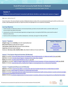 Learning  Series Session 7: Building the Doula and Perinatal Community Health Worker Workforce and Collaborative Systems of Support 